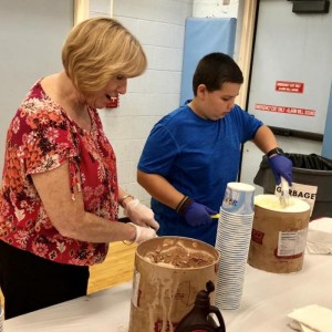 Mrs Wagner had help dishing out the ice cream from alumni Joe D.